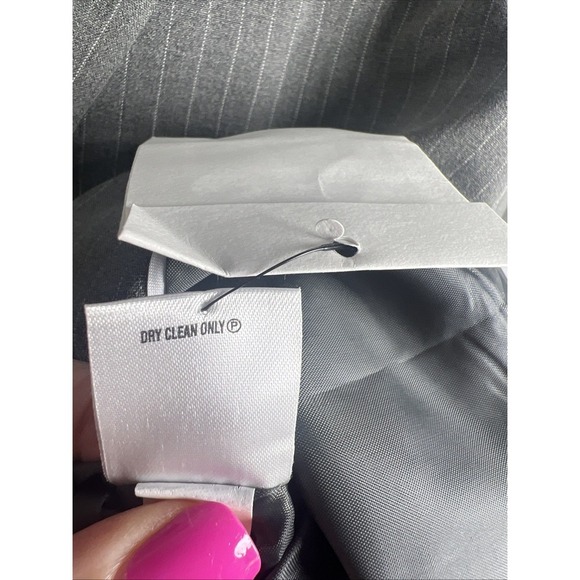 Calvin Klein Pinstripe Two Button Lined Stretch Blazer Size 12 Gray & White - Picture 8 of 11
